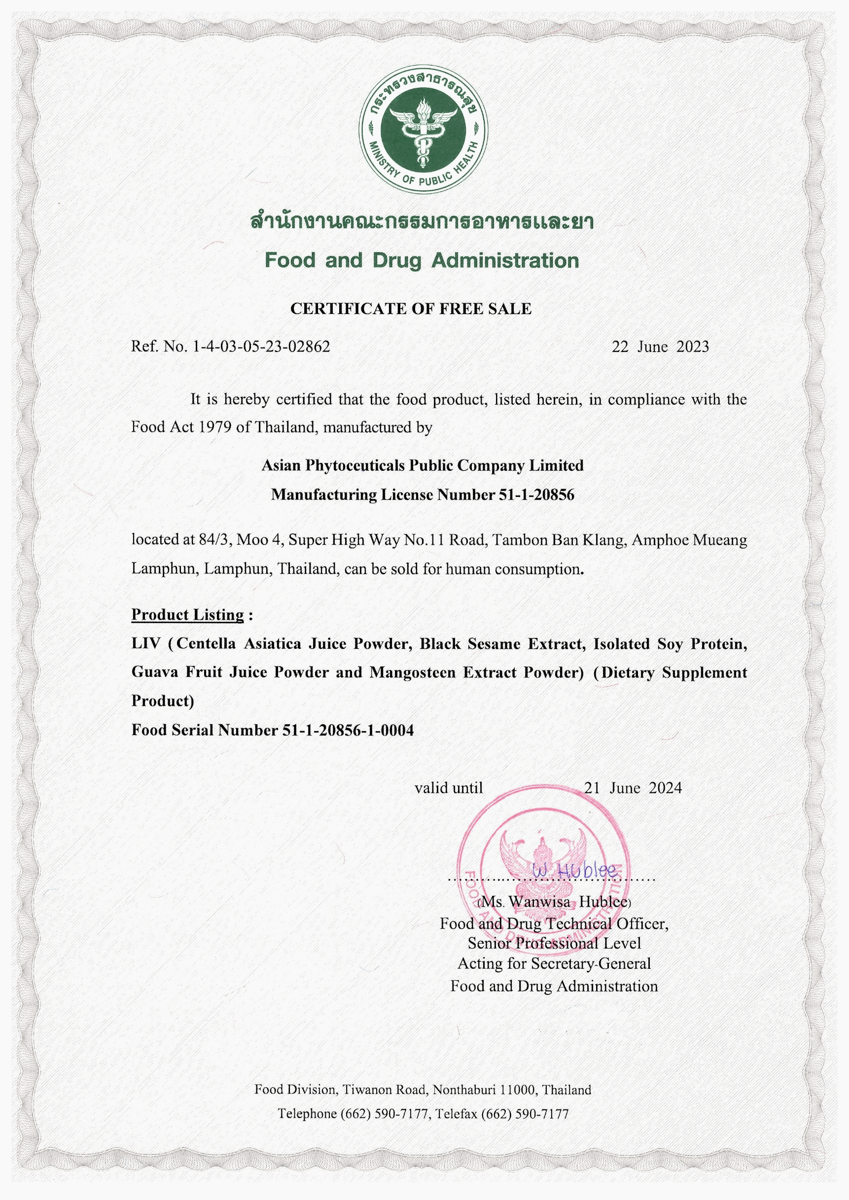 certificate LIV
